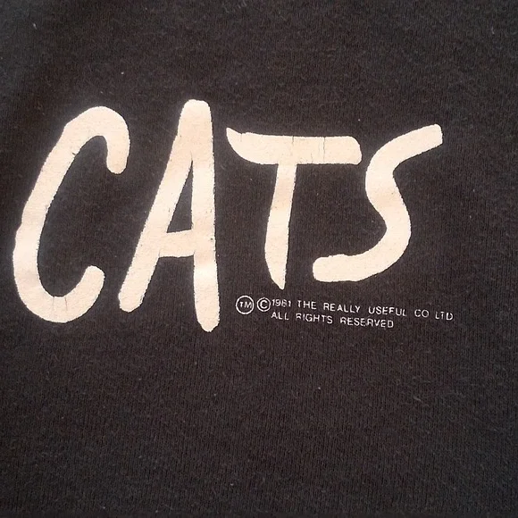 VINTAGE Cats Musical Sweatshirt Adult XL‎ Black Green Eyes 1981 Broadway Unisex - Picture 2 of 13